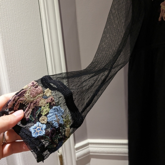 ZARA Plumetis Floral Camel Embroidered Black Mesh Mini Dress size M - Picture 6 of 12